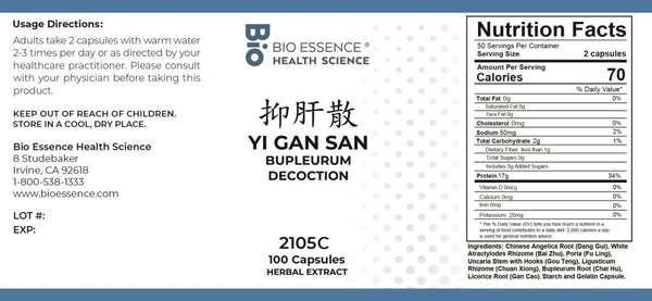 Bio Essence Health Science, Yi Gan San, Bupleurum Decoction, 100 Capsules