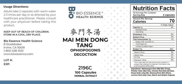 Bio Essence Health Science, Mai Men Dong Tang, Ophiopogonis Decoction, 100 Capsules