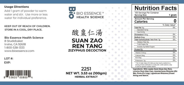 Bio Essence Health Science, Suan Zao Ren Tang, Zizyphus Decoction, Granules, 100 grams