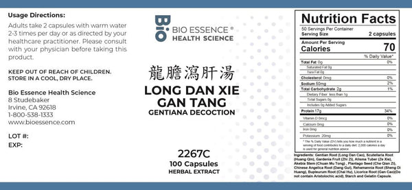 Bio Essence Health Science, Long Dan Xie Gan Tang, Gentian Decoction, 100 Capsules