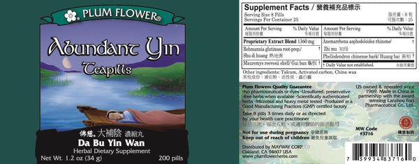 Plum Flower, Abundant Yin Formula, Da Bu Yin Wan, 200 ct