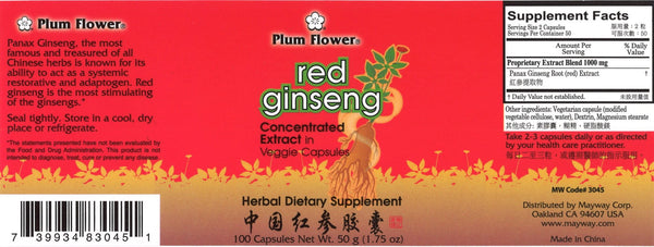 Plum Flower, Red Ginseng, Hong Ren Shen, 100 ct