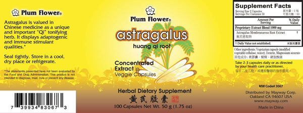 Plum Flower, Astragalus, Huang Qi, 100 ct