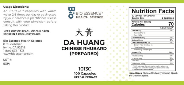 Bio Essence Health Science, Da Huang, Chinese Rhubard (prepared), 5:1 Extract Capsules, 100 Capsules