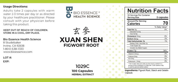 Bio Essence Health Science, Xuan Shen, Figwort Root, 5:1 Extract Capsules, 100 Capsules