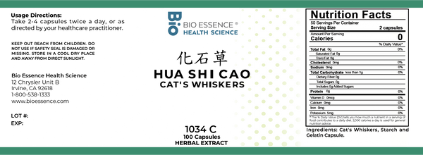Bio Essence Health Science, Hua Shi Cao, Cat's Whiskers, 5:1 Extract Capsules, 100 Capsules