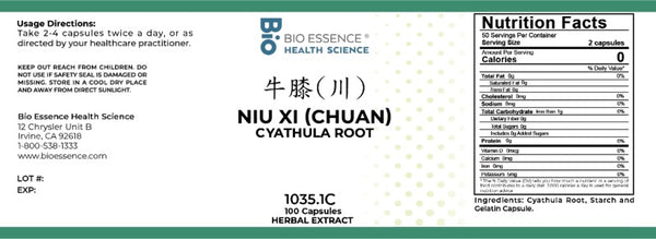 Bio Essence Health Science, Niu Xi (Chuan), Cyathula Root, 5:1 Extract Capsules, 100 Capsules
