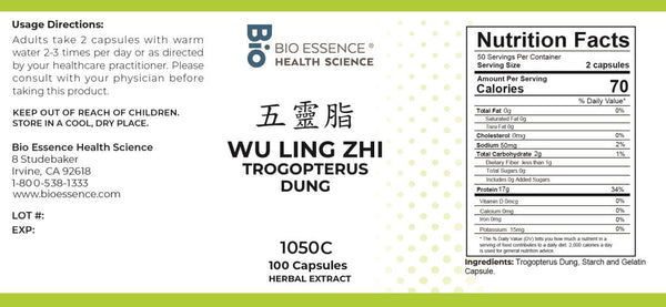 Bio Essence Health Science, Wu Ling Zhi, Trogopterus Dung, 5:1 Extract Capsules, 100 Capsules