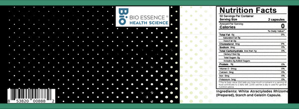 Bio Essence Health Science, Bai Zhu (Chao), White Atractylodes Root (Prepared), 5:1 Extract Capsules, 100 Capsules