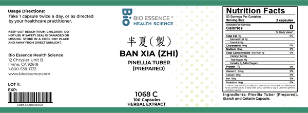 Bio Essence Health Science, Ban Xia (Zhi), Pinellia (Prepared), 5:1 Extract Capsules, 100 Capsules