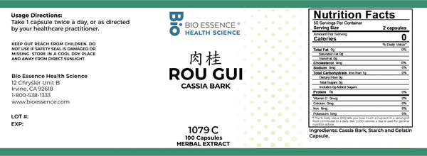 Bio Essence Health Science, Rou Gui, Cinnamon Inner Bark, 5:1 Extract Capsules, 100 Capsules