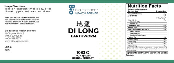 Bio Essence Health Science, Di Long, Earthworm, 5:1 Extract Capsules, 100 Capsules