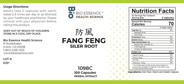 Bio Essence Health Science, Fang Feng, Siler Root, 5:1 Extract Capsules, 100 Capsules