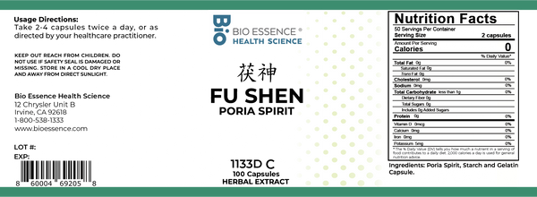 Bio Essence Health Science, Fu Shen, Poria Spirit, 5:1 Extract Capsules, 100 Capsules