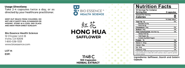 Bio Essence Health Science, Hong Hua, Safflower, 5:1 Extract Capsules, 100 Capsules