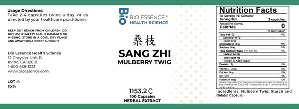 Bio Essence Health Science, Sang Zhi, Mulberry Twig, 5:1 Extract Capsules, 100 Capsules