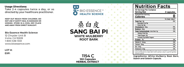 Bio Essence Health Science, Sang Bai Pi, Mulberry Bark, 5:1 Extract Capsules, 100 Capsules