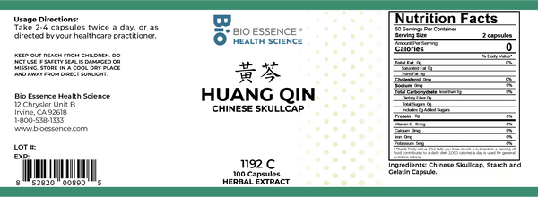 Bio Essence Health Science, Huang Qin, Chinese Skullcap, 5:1 Extract Capsules, 100 Capsules