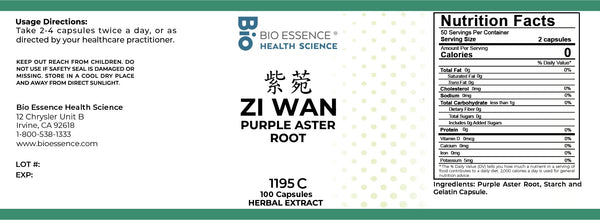 Bio Essence Health Science, Zi Wan, Purple Aster Root, 5:1 Extract Capsules, 100 Capsules