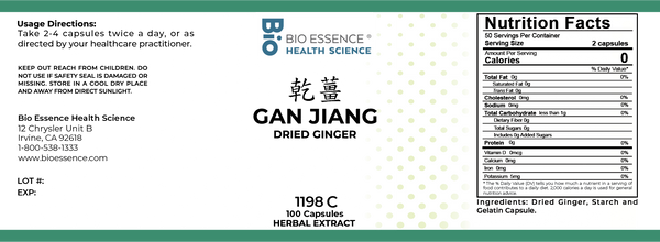 Bio Essence Health Science, Gan Jiang, Dried Ginger, 5:1 Extract Capsules, 100 Capsules