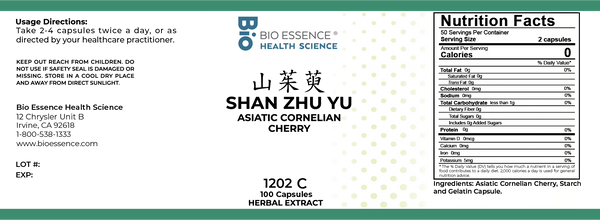 Bio Essence Health Science, Shan Zhu Yu, Cornus Fruit, 5:1 Extract Capsules, 100 Capsules