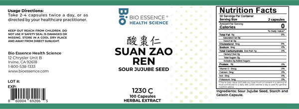 Bio Essence Health Science, Suan Zao Ren, Sour Jujube Seed, 5:1 Extract Capsules, 100 Capsules