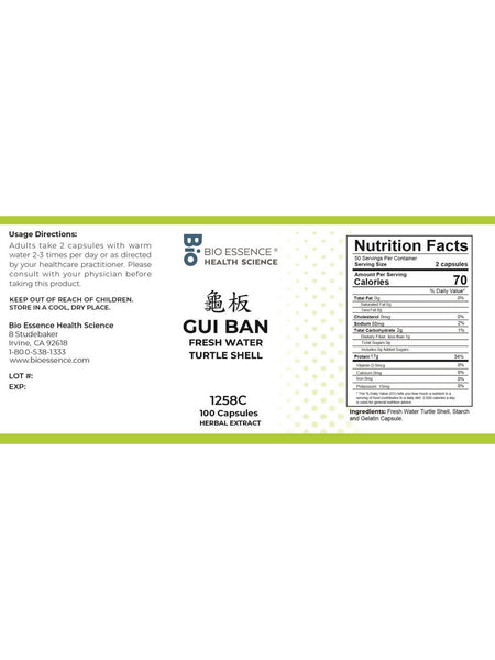 Bio Essence Health Science, Gui Ban, Fresh Water Turtle Shell, 5:1 Extract Capsules, 100 Capsules