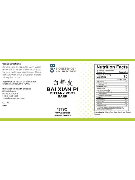 Bio Essence Health Science, Bai Xian Pi, Dittany Root Bark, 5:1 Extract Capsules, 100 Capsules
