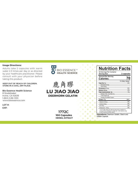 Bio Essence Health Science, Lu Jiao Jiao, Deerhorn Gelatin, 5:1 Extract Capsules, 100 Capsules