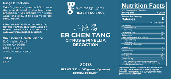 Bio Essence Health Science, Er Chen Tang, Citrus & Pinellia Decoction, Granules, 100 grams