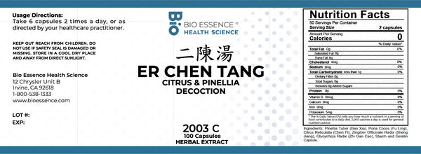 Bio Essence Health Science, Er Chen Tang, Citrus & Pinellia Decoction, 100 Capsules