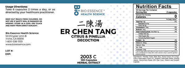 Bio Essence Health Science, Er Chen Tang, Citrus & Pinellia Decoction, 100 Capsules