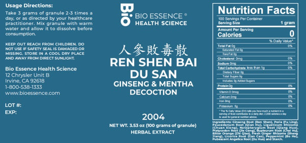 Bio Essence Health Science, Ren Shen Bai Du San, Ginseng & Mentha Decoction, Granules, 100 grams