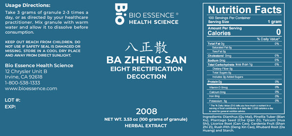 Bio Essence Health Science, Ba Zheng San, Eight Rectification Decoction, Granules, 100 grams