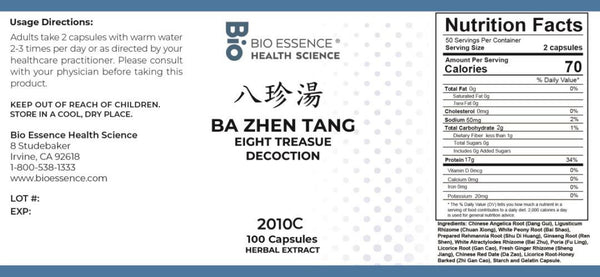 Bio Essence Health Science, Ba Zhen Tang, Eight Treasure Decoction, 100 Capsules