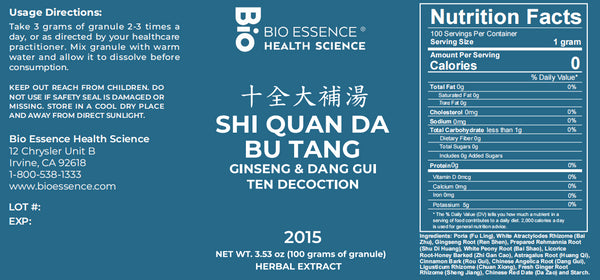 Bio Essence Health Science, Shi Quan Da Bu Tang, Ginseng & Dong Gui Ten Decoction, Granules, 100 grams