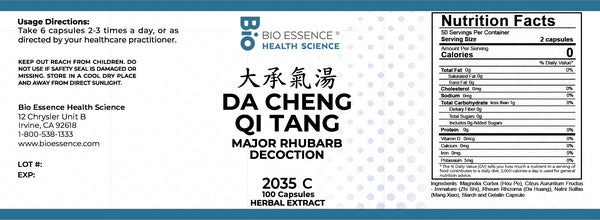 Bio Essence Health Science, Da Cheng Qi Tang, Major Rhubarb Decoction, 100 Capsules