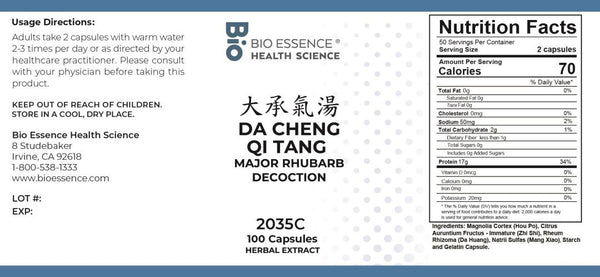 Bio Essence Health Science, Da Cheng Qi Tang, Major Rhubarb Decoction, 100 Capsules
