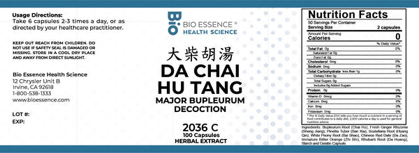 Bio Essence Health Science, Da Chai Hu Tang, Major Bulpleurum Decoction, 100 Capsules
