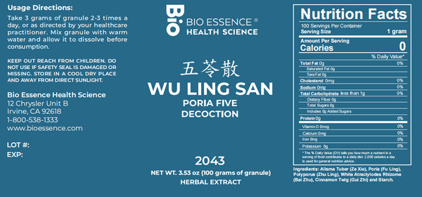 Bio Essence Health Science, Wu Ling San, Poria Five Decoction, Granules, 100 grams