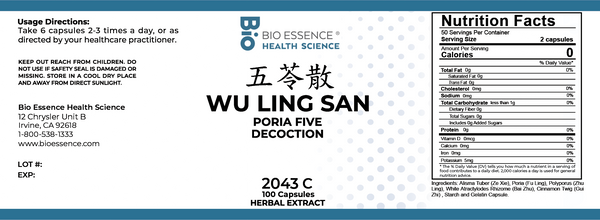 Bio Essence Health Science, Wu Ling San, Poria Five Decoction, 100 Capsules