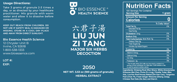 Bio Essence Health Science, Liu Jun Zi Tang, Major Six Herb Decoction, Granules, 100 grams