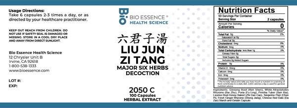Bio Essence Health Science, Liu Jun Zi Tang, Major Six Herb Decoction, 100 Capsules