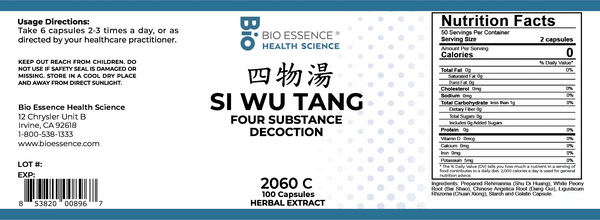 Bio Essence Health Science, Si Wu Tang, Four Substance Decoction, 100 Capsules