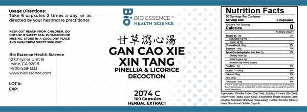 Bio Essence Health Science, Gan Cao Xie Xin Tang, Pinellia & Licorice Decoction, 100 Capsules