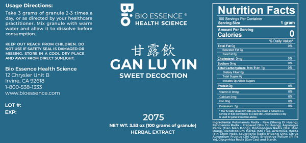 Bio Essence Health Science, Gan Lu Yin, Sweet Decoction, Granules, 100 grams