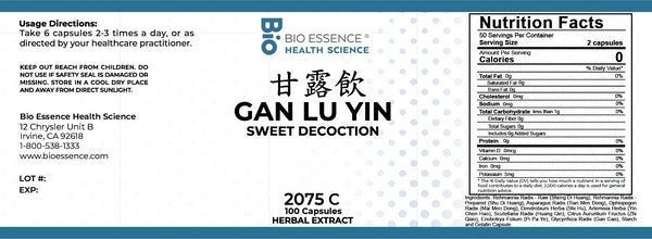 Bio Essence Health Science, Gan Lu Yin, Sweet Decoction, 100 Capsules