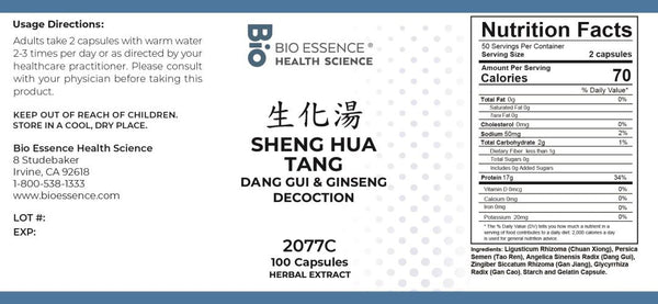 Bio Essence Health Science, Sheng Hua Tang, Dang Gui & Ginseng Decoction, 100 Capsules