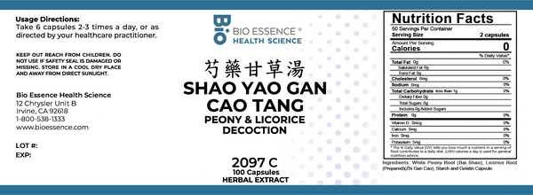 Bio Essence Health Science, Shao Yao Gan Cao Tang, Peony & Licorice Decoction, 100 Capsules