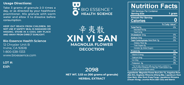 Bio Essence Health Science, Xin Yi San, Magnolia Flower Decoction, Granules, 100 grams